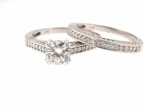 3.5ct Cushion Cut Moissanite Bridal Set Engagement Ring 18k White Gold Plated - Picture 4 of 6