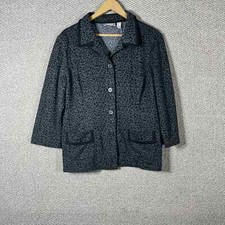 Chico's Blazer Jacket Womens Size 2 US Large Gray Animal Print Button Up Pockets