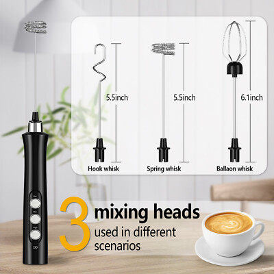 3 in 1 Rechargeable Electric Milk Frother Handheld Whisk Foam Maker Coffee Egg