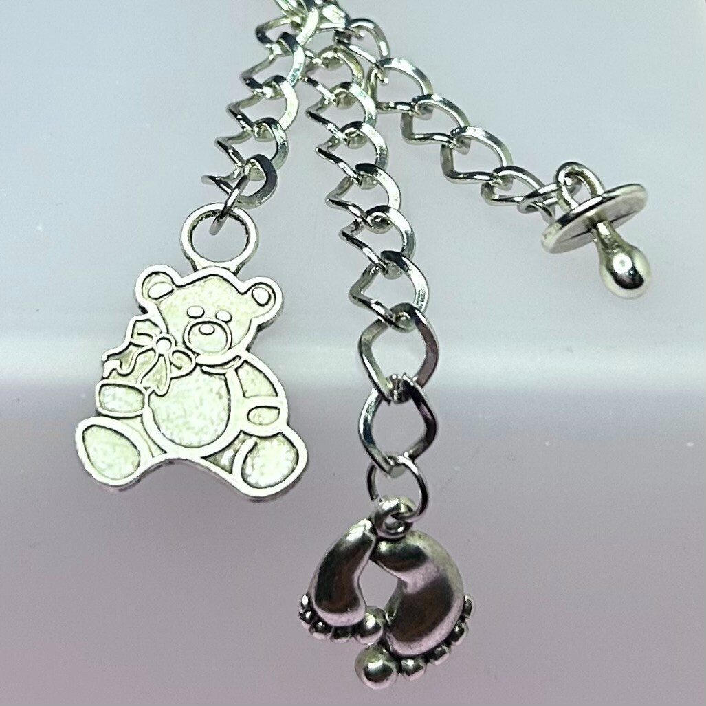 Silver New Baby Bag Charm (Feet/Dummy/Teddy Bear) - New With Tags Handmade