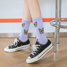 Butterfly Print Cotton Socks - Kawaii Mid-Tube Sock Women Fashion Footwear 1pair