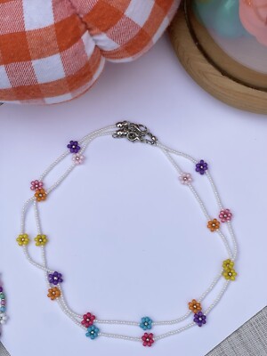 Handmade Daisy Chain Beaded Necklace,flower Beads, Seed