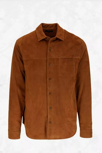 Genuine Soft Suede Leather Brown Shirt Men Handmade Stylish Casual Party New - Picture 3 of 6
