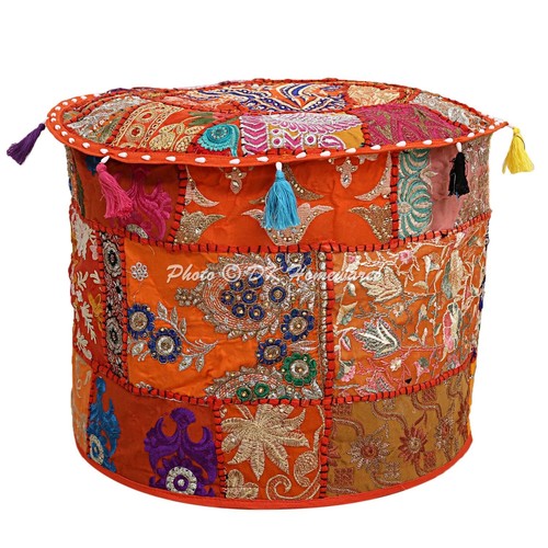 Embroidered Vintage Patchwork Ottoman Pouf Comfortable Cotton Footstool Decor - Picture 29 of 68