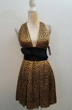 JOVANI WOMENS SZ 2 BROWN ANIMAL PRINT 100% SILK BOW PARTY COCKTAIL DRESS NWT