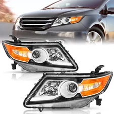 For 2014-2017 Honda Odyssey Black Housing Amber Corner Headlights Pair L+R