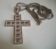 Men's Silver Finish Cross Religious Fashion Dressy Hip Hop Chain & Charm