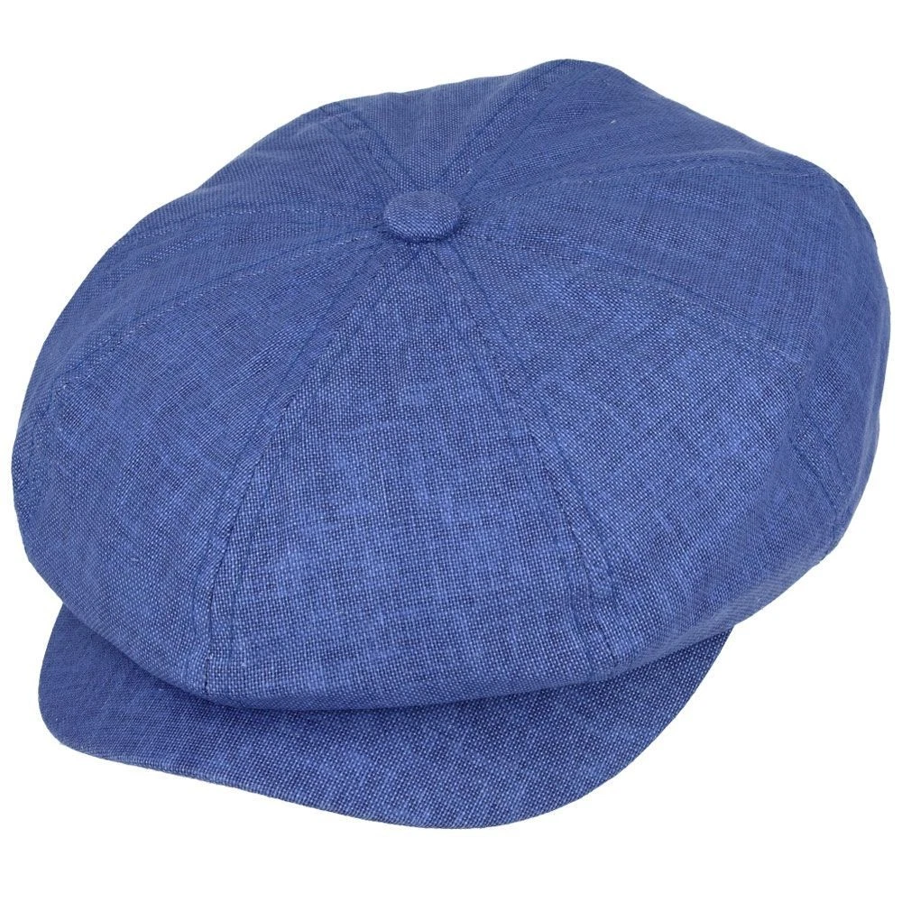 Summer 8 Panel Newsboy Cap Mens Cotton Hemp Blue Flat Hat