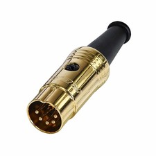 5 Pin Midi DIN Connector. Rean NYS322AG. Gold Pins, gold Body