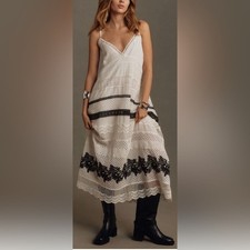 NWT Anthropologie V-Neck Lace Midi Dress in Black and White - XS