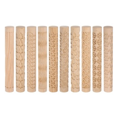 10 Stück Holz Ton Roller 15cm Holz Keramik Werkzeuge Holzmaserung Textur Rollen