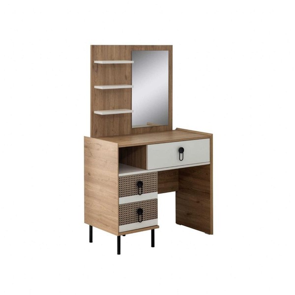 Schminktisch Garnitur Mit Spiegel Holz Schlafzimmer Braun Konsole Set-image