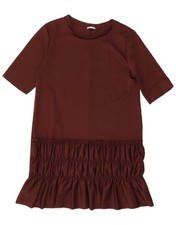 Zara Womens Ruffle Front Shift Dress UK 14 Large Brown Polyester AQ13