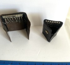 Vintage Key Wallet Holder 6-hook Leather Case Brown Black Some Wear Soft Trifold