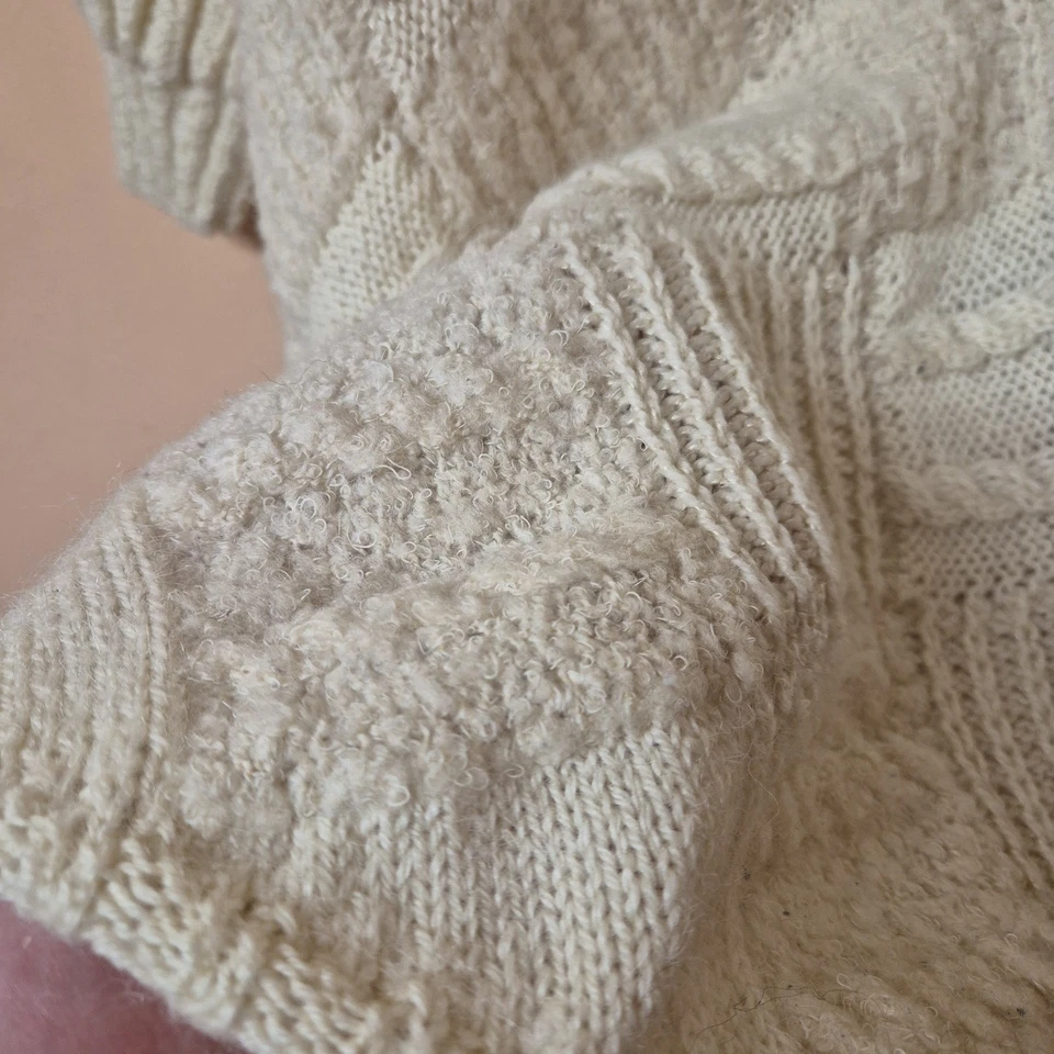 Vestido Jersey Hecho a Mano Marfil Crema Tejido a Mano Hasta la Rodilla 26" P2P 34" Largo 14/16 Foto 4 de 4