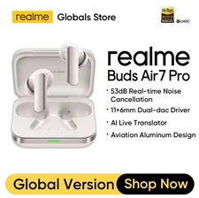 Global realme Buds Air 7 Pro: 53dB ANC,LHDC 5.0,48H Battery Life,TWS Grey