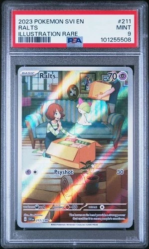 2023 Pokemon SVI en Ralts Illustration Rare PSA 9 Mint, 211/198 Scarlet & Violet