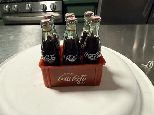 Vintage Coca Cola Miniature 6 Pack 3 Inch Glass Bottles Coke Mini Plastic Crate