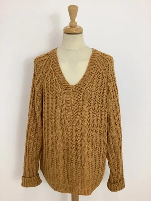Vintage 90s grunge jumper oversized handknit mustard slouch pullover sweater #V1 - Image 1 of 4