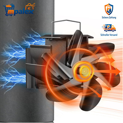 Kaminventilator Magnetisch 6 Blätter 20-50cm Ofenrohr Stromlos Schwarz