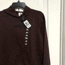 adidas Boys Brown Long Sleeve Embroidered Fleece Pullover Hoodie Sweatshirt, L