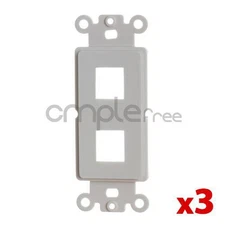 3 Pack Keystone Wall Plate Insert 2 Port Jack Outlet For Fits Decora Wallplate