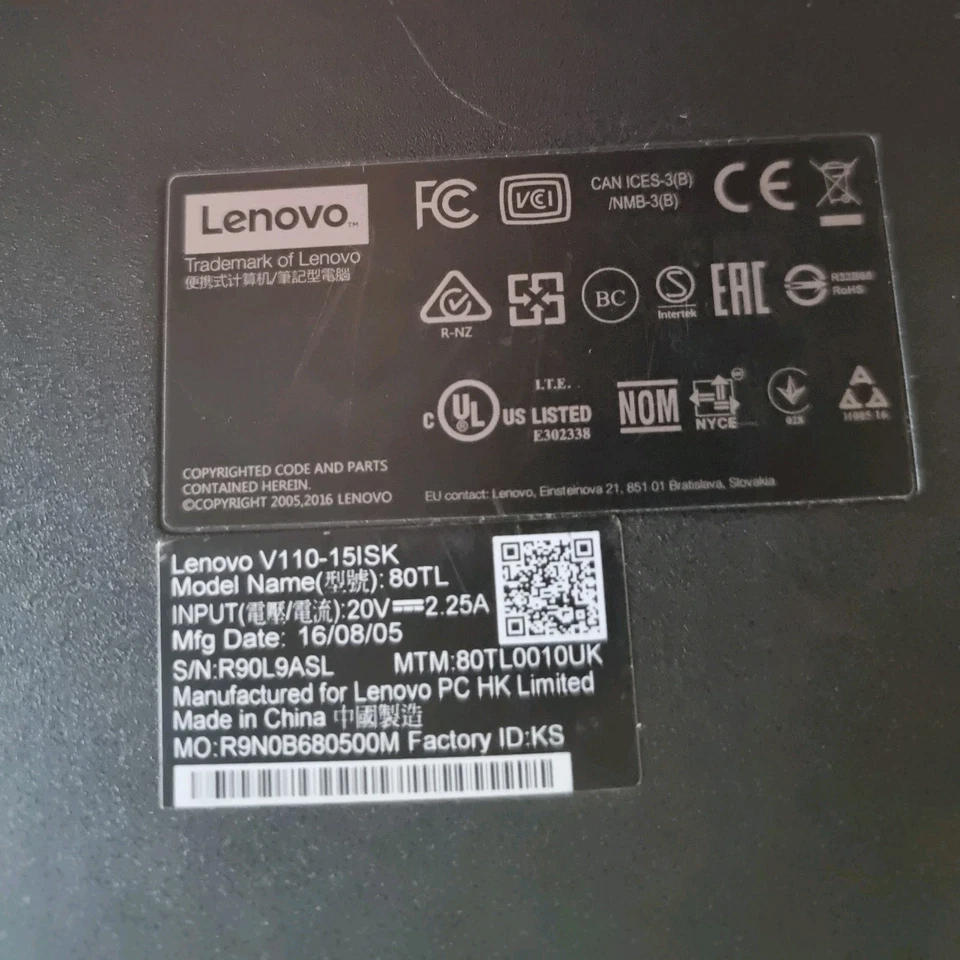 Lenovo Laptop V110-15ISK 80TL Windows 10  15.6" i5-6200U 2.30GHz 120GB  4GB RAM, photo 4 of 5
