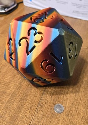 Giant 8 Inch 3D Printed Prime Number D20 Dice Rainbow Desktop Display Decor