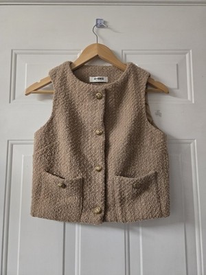 4TH & RECKLESS BEIGE/ TAN BUTTON UP VEST W/ GOLD BUTTONS EXELLENT- SIZE S