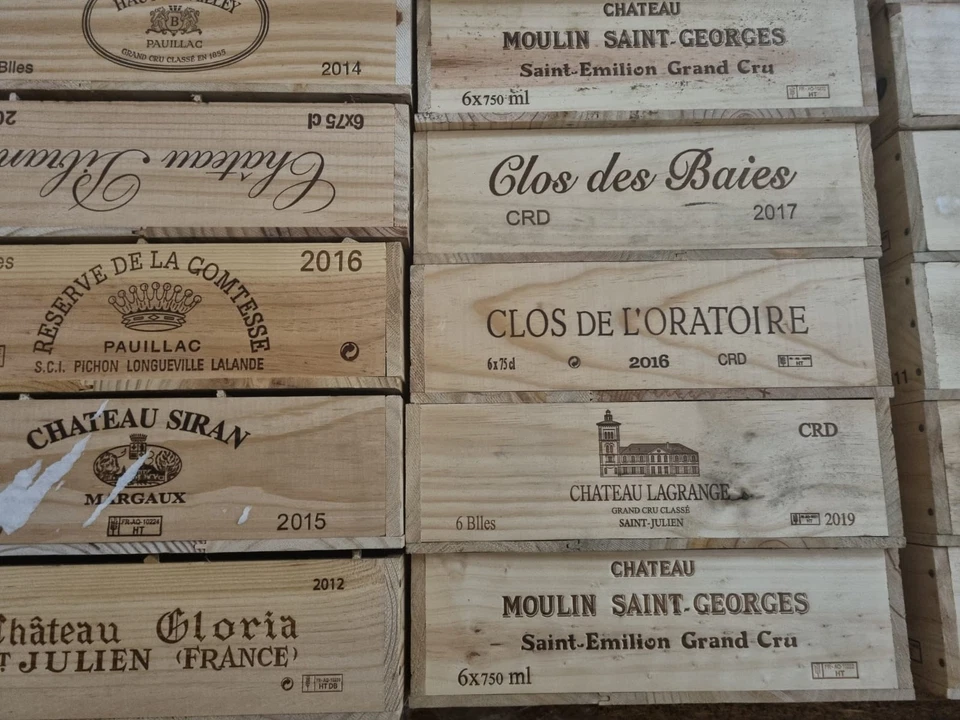 Bargain 5x Shallow WOODEN WINE BOXES / Crates - Vintage Hamper Home Storage Shop - Image 3 of 4