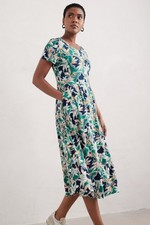 Seasalt Women's Regular Veronica Short Sleeve Midi Dress Linear Citrus Rockpool