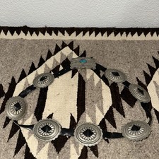 VINTAGE NATIVE AMERICAN SILVER TURQUOISE CONCHO BELT 42  Handmade