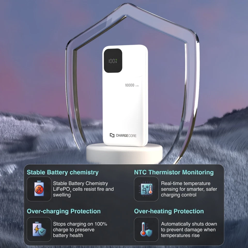 Banco de energía láser ChargeCore LiFePO4 10000 mAh triple puerto carga rápida blanco Foto 3 de 4