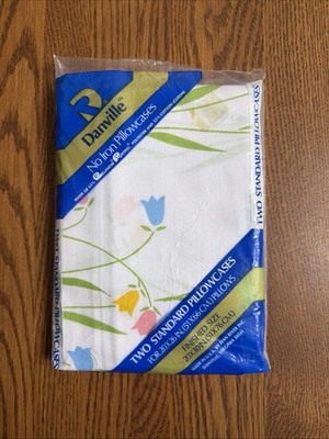 Vintage 1970s Danville Pillowcases 2 Standard Tulips Butterflies Cottagecore NEW