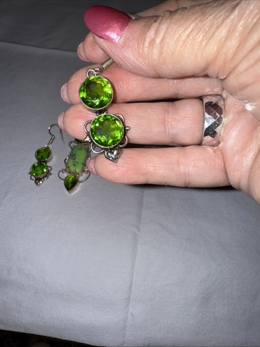 Composite Copper Green Turquoise & Peridot 925 Silver Earrings and Pendant - Picture 5 of 5