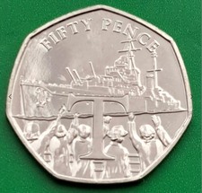 Unc 2020 50p coin IOM VE Day Victory Letter T HMS Dido Battleship returning fr w