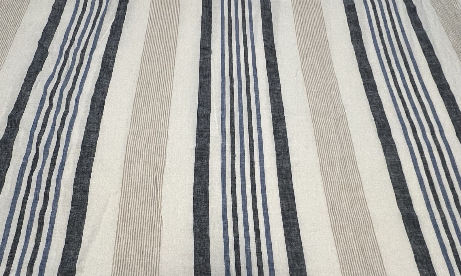 LL BEAN 100% Linen Blue White Tan Stripe Queen Duvet Cover Made In Portugal