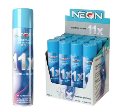 Wholesale Twelve (12) Cans of Neon 11x Ultra Refined Butane Fuel Lighter Refill