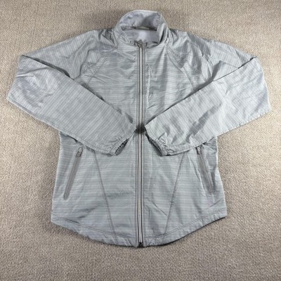 Athleta Jacket Womens Small Gray Full Zip Activewear Lightweight Striped Stretch