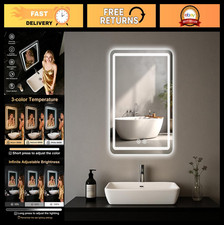 Anti-Fog LED Bathroom Mirror 16x24 Inch, Dimmable Lighted Vanity Mirror, Rectang
