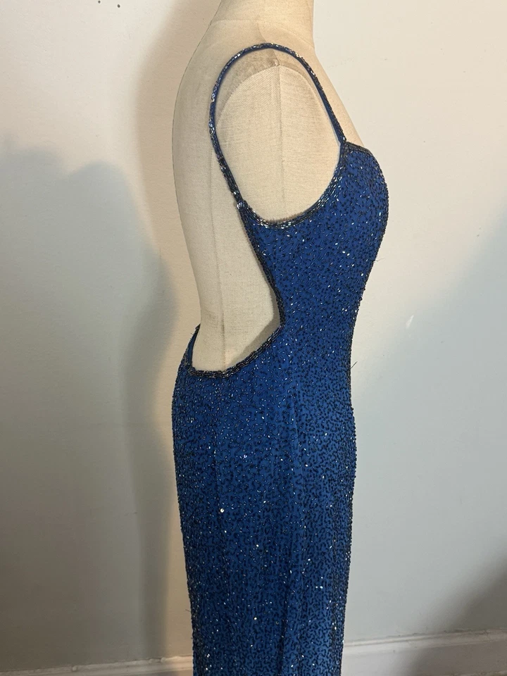 CACHE Vintage Silk Dark Turquoise Beaded Lace Zipper Sides Dress WOMEN'S Sz L - Image 3 of 4