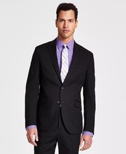  360 NEW KENNETH COLE Mens 48R Solid Black Slim Blazer Sport Coat Suit Jacket