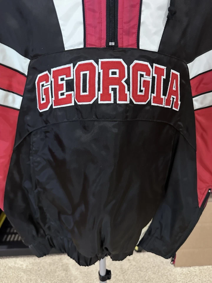 Vintage 90s NCAA RR Designs UGA Bulldogs Pull Over 1/2 Zip Hooded Jacket Sz L 🔥 - Image 4 of 4