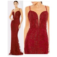 Mac Duggal 20330 Red Beaded Formal Dress Embroidered Evening Gown Maxi 12