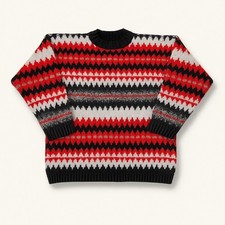 Vintage JC  Louis Fair Isle Sweater Red Black White Made in USA Size Large