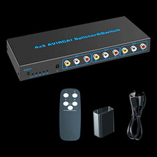 4:3 AV RCA Splitter/Switch Box w/ Remote Control, Composite  Stereo Audio