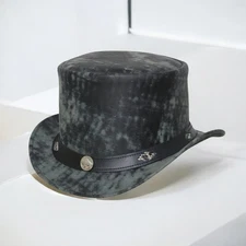 Handmade Western Gothic Costume Hat Men’s Black Distressed Leather Top Hat
