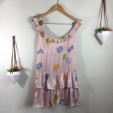 NWT Capulet pink satin floral tiered mini dress
