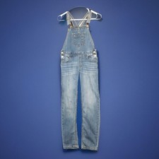 Thereabouts Bib Overalls Girl's 12 Denim Skinny Leg Light Wash Whiskered Stretch