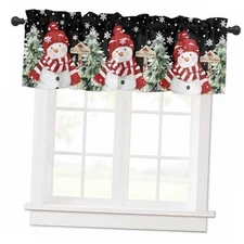 Red Snowman Christmas Valances for Windows, Xmas 54"W x 18"L (Pack of 1) Black